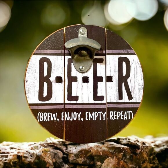 Beer Bottle Opener l Wood Plaque l Round l Wall hanging l 2 styles l New - Picture 4 of 8